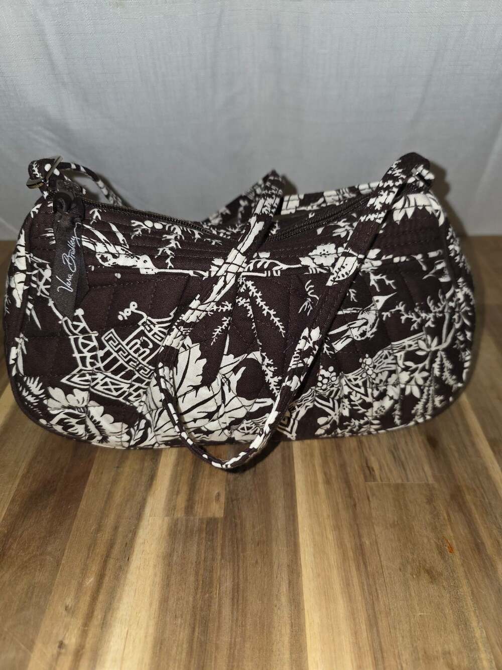 Vera Bradley Quilted Shoulder Bag Brown White Floral
